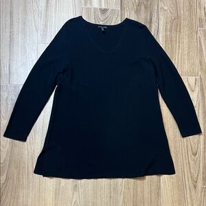 Eileen Fisher Organic Cotton Black V-Neck Knit Sweater